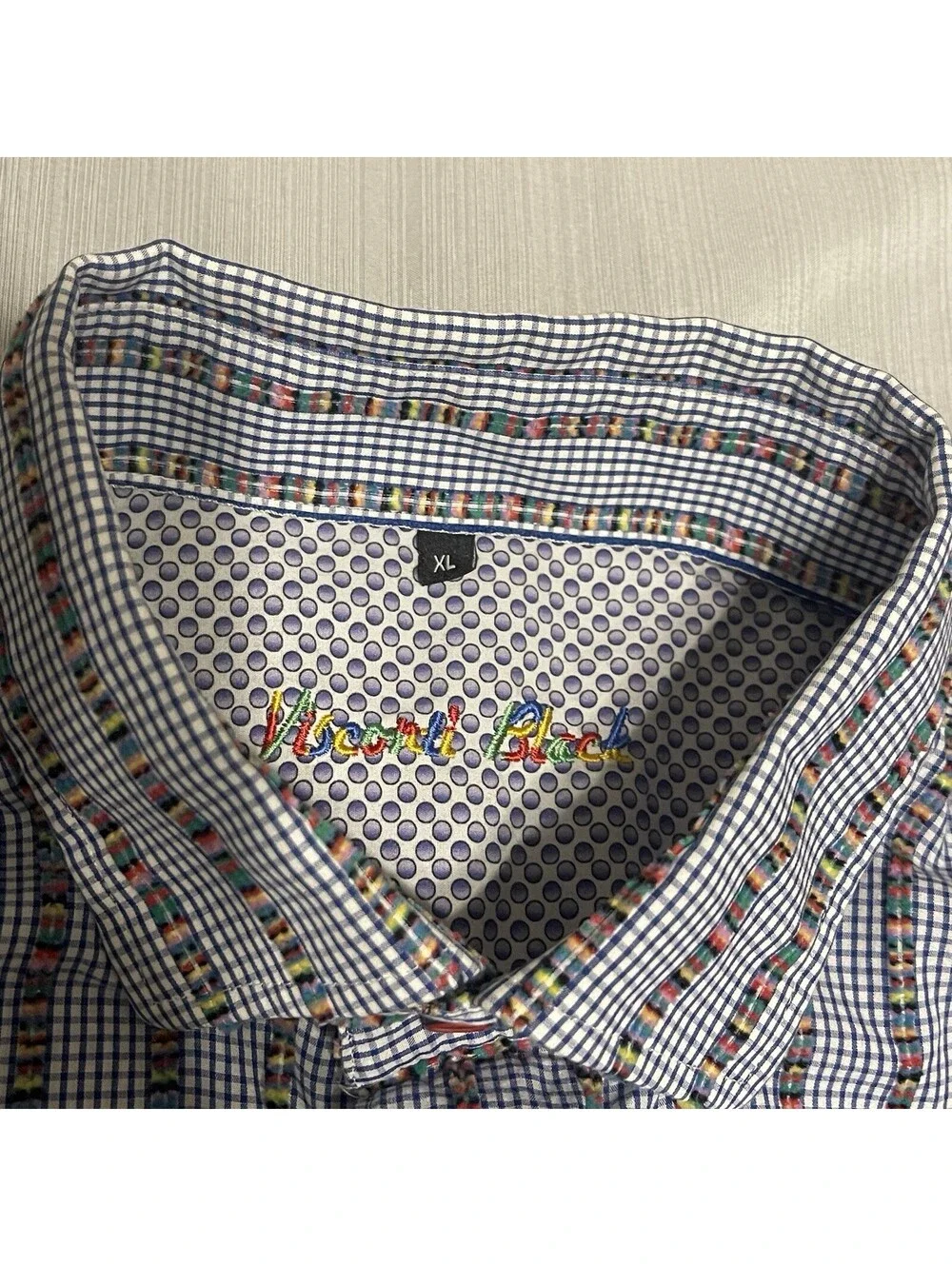 Luchiano Visconti Visconti Black Button Down Multicolored Rainbow Shirt Size XL